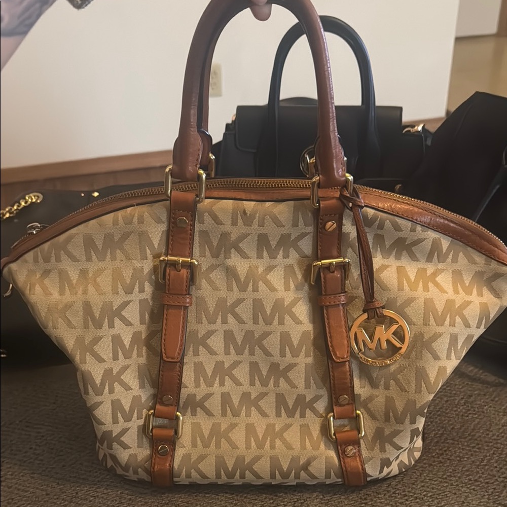 MK Monogram Tote with Brown Accents